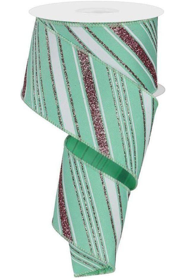 2.5&#x22; Diagonal Line Ribbon: Mint Green (10 Yards)