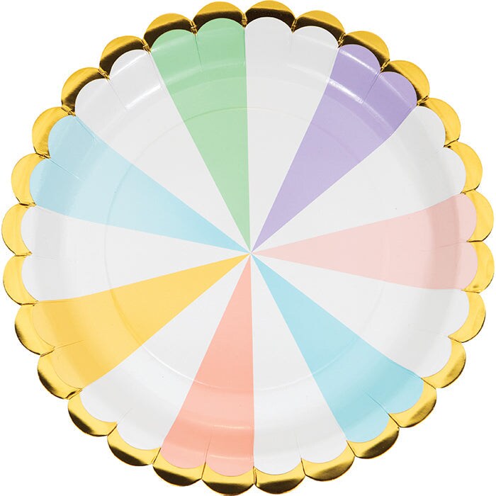 96 pc Bulk Pastel Celebrations Scalloped Dinner Plates