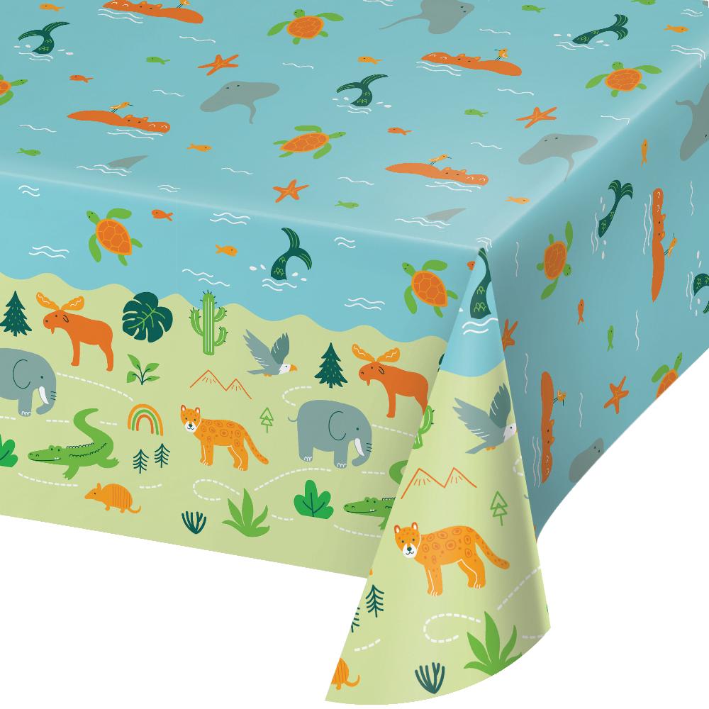 6 pc Bulk One-derful World Wildlife Animal Paper Tablecloths