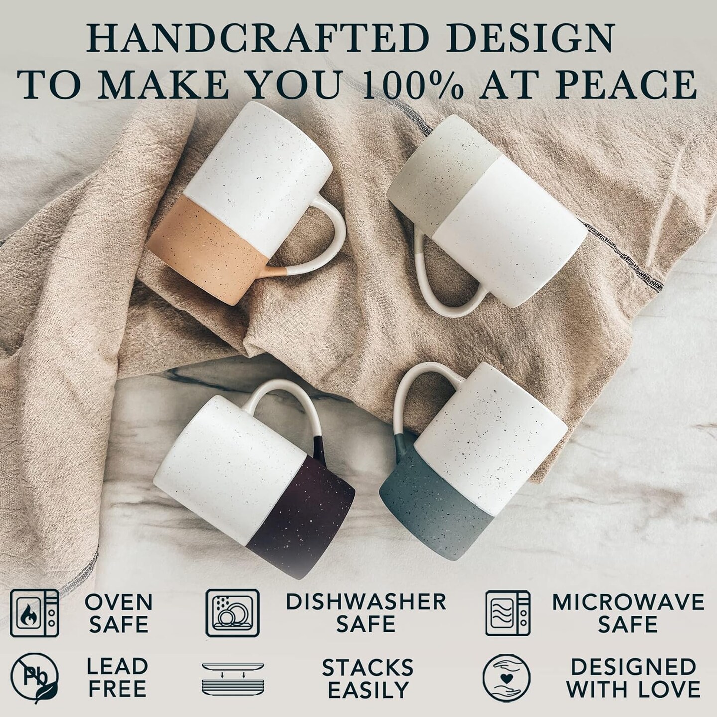 12oz Coffee Mug Set of 4 - Tea Cups with Handle