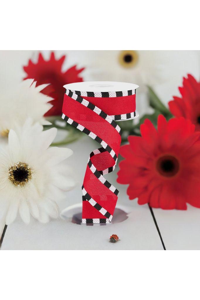 1.5&#x22; Faux Royal Burlap/Stripe Edge Ribbon: Red (10 Yards)