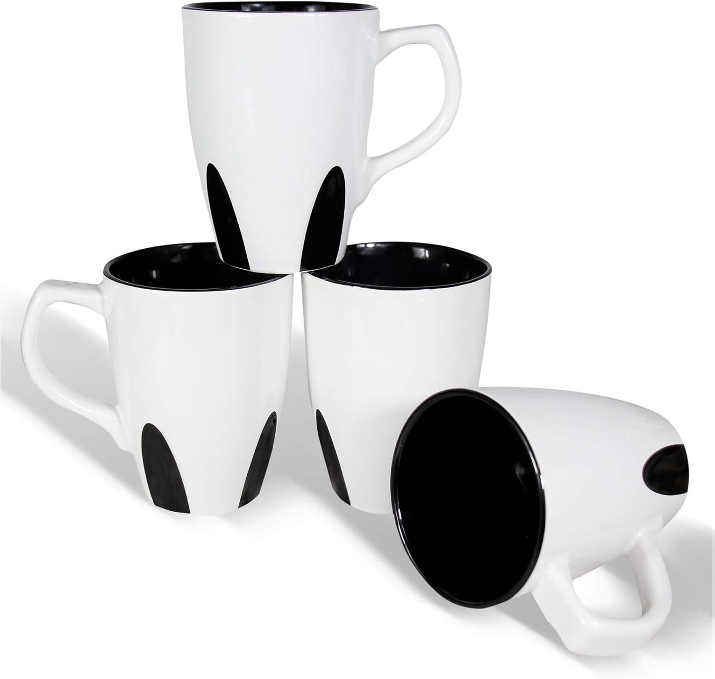 16oz large ceramic coffee mugs set of 4 White and black