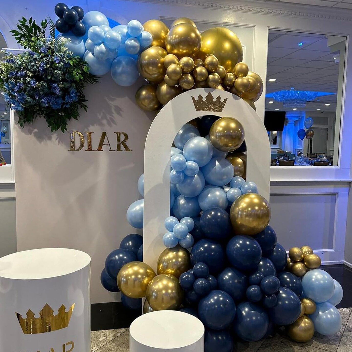 Blue and Gold Balloons, 60Pcs 12Inch Navy Pearl Blue Party Balloons with Metallic Gold Blue Helium Balloon Blue Gold Confetti Latex Balloons Set for Boys Birthday Baby Shower Christening Decorations
