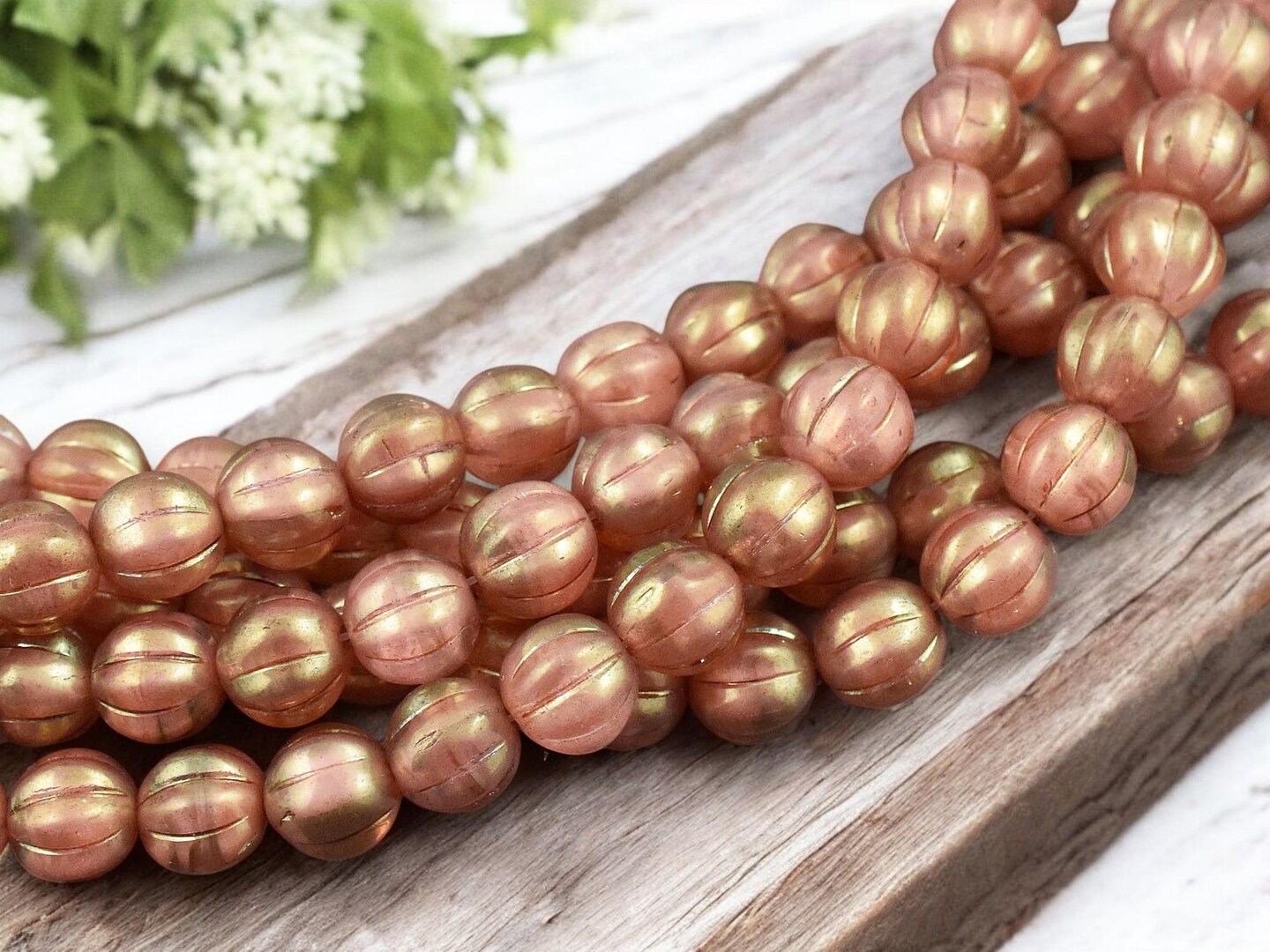 *16* 8mm Red Luster Washed Pink Crystal Round Melon Beads