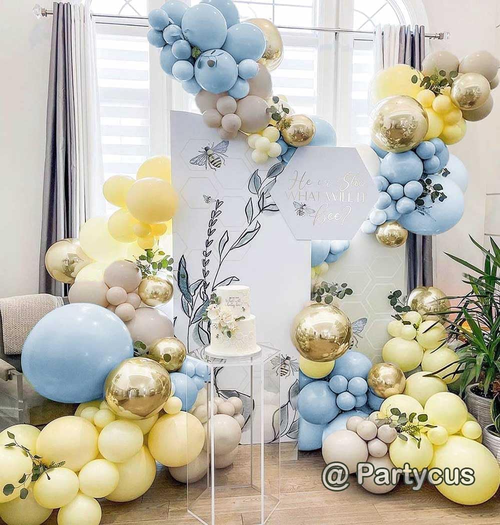Pastel Blue Yellow Balloon Garland Double Stuffed White Sand Light Yellow Baby Blue Matte Balloon Arch Kit for Baby Shower Bear Birthday Bridal Party Decoration