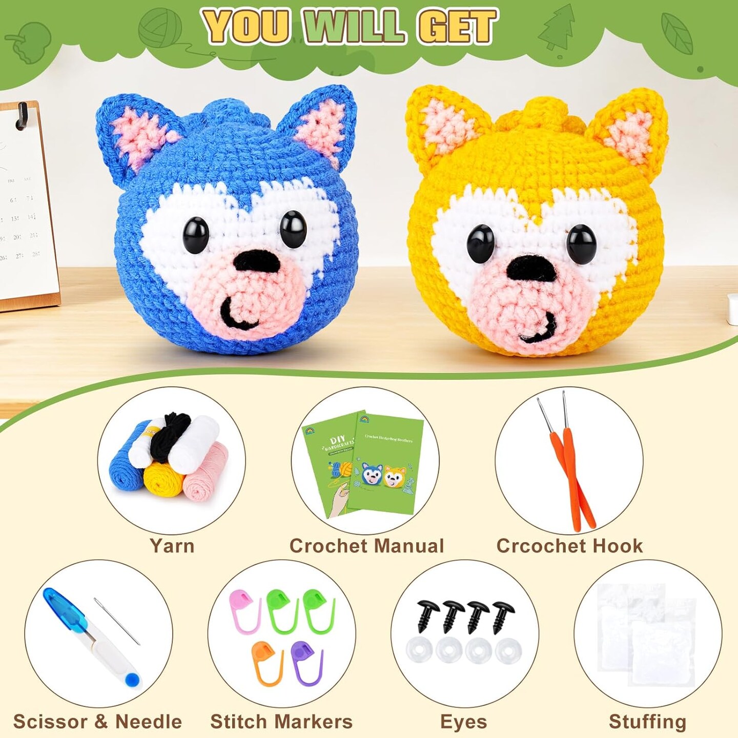Crochet Kit for Beginners - 2 PCS Hedgehog Crochet Starter Kit