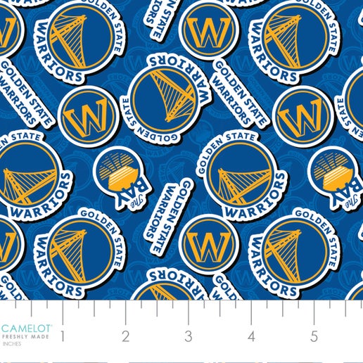 NBA Licensed Golden State Warriors Toss Blue Cotton Fabric by the Yard