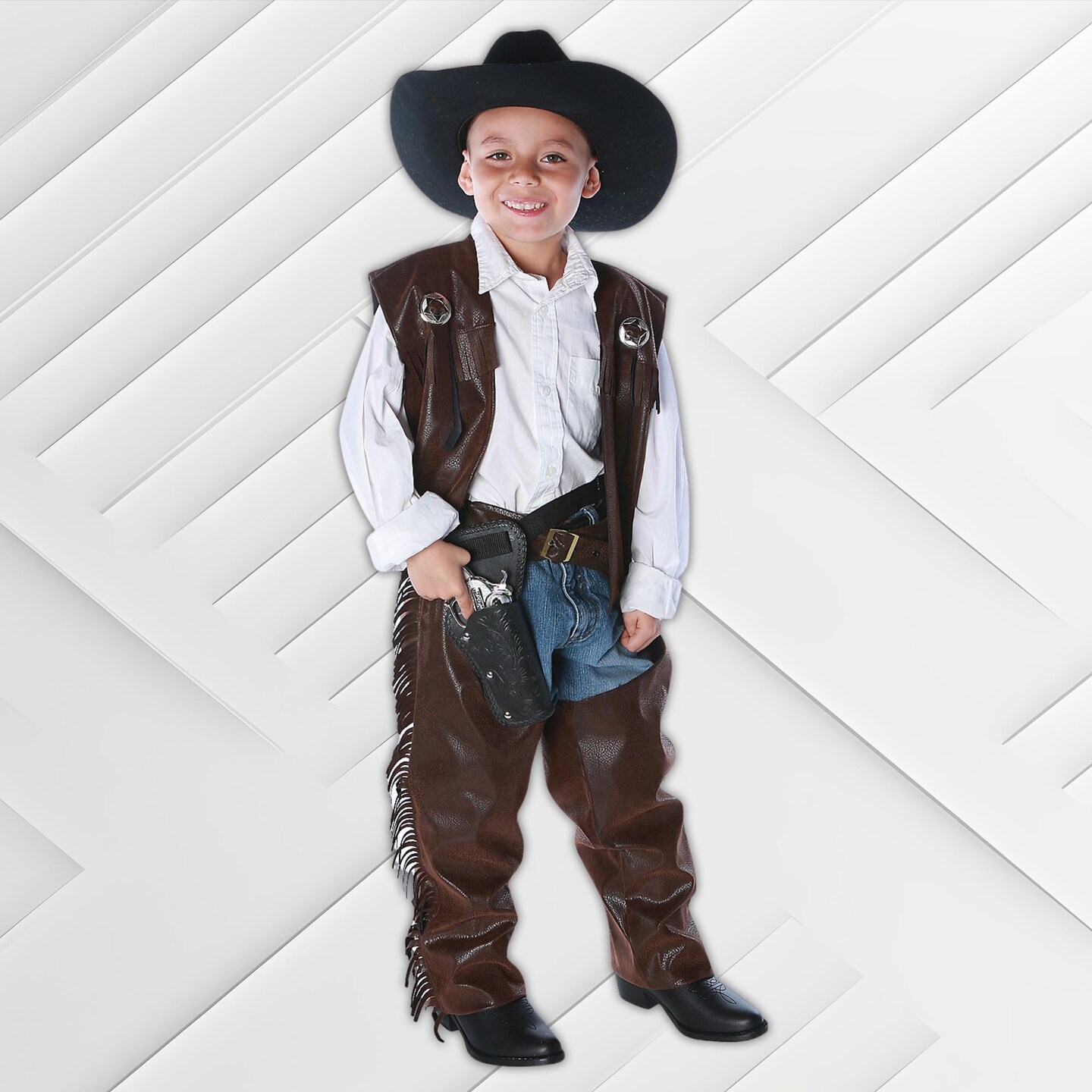 Boys Cowboy Costume Fringed Vinyl Vest and Matching Chaps Outfit
