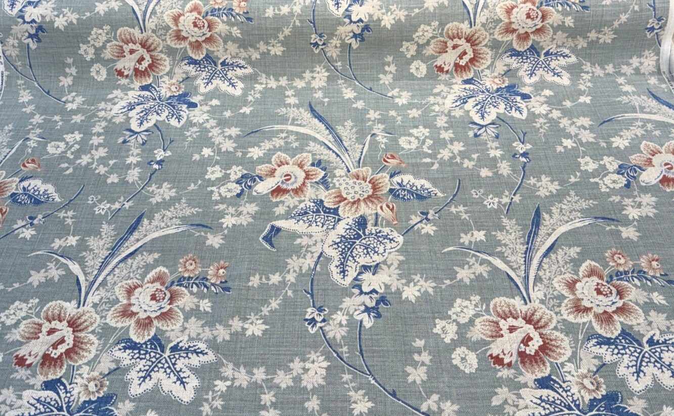 1 Yard Stonington Seaspray Vintage Floral Cotton Linen Upholstery Fabric 54 Inches Wide