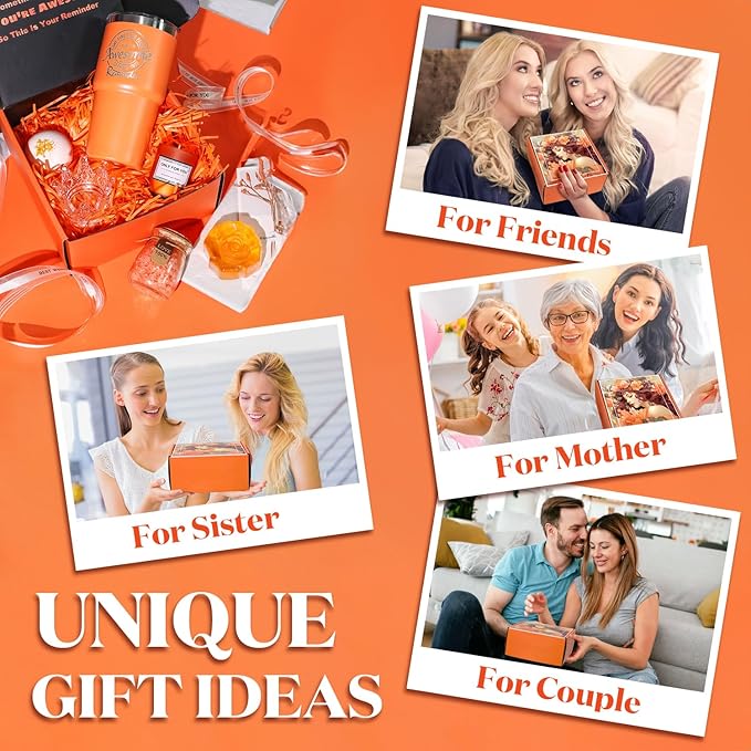 Basket Set Birthday, Mothers Day, Valentines Day Christmas Gifts for Mom, Sister, Her, Girlfriend, Wife Bright Orange Gift Box