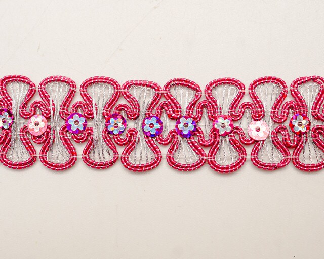 1 1/4" x 10 Yards Fuchsia/Silver Braided Floral Sequin Trim Pack of 5