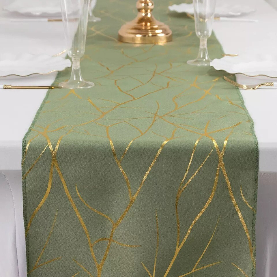 12"x108" Dusty Sage Geometric Polyester Table Runner Party Wedding Decorations