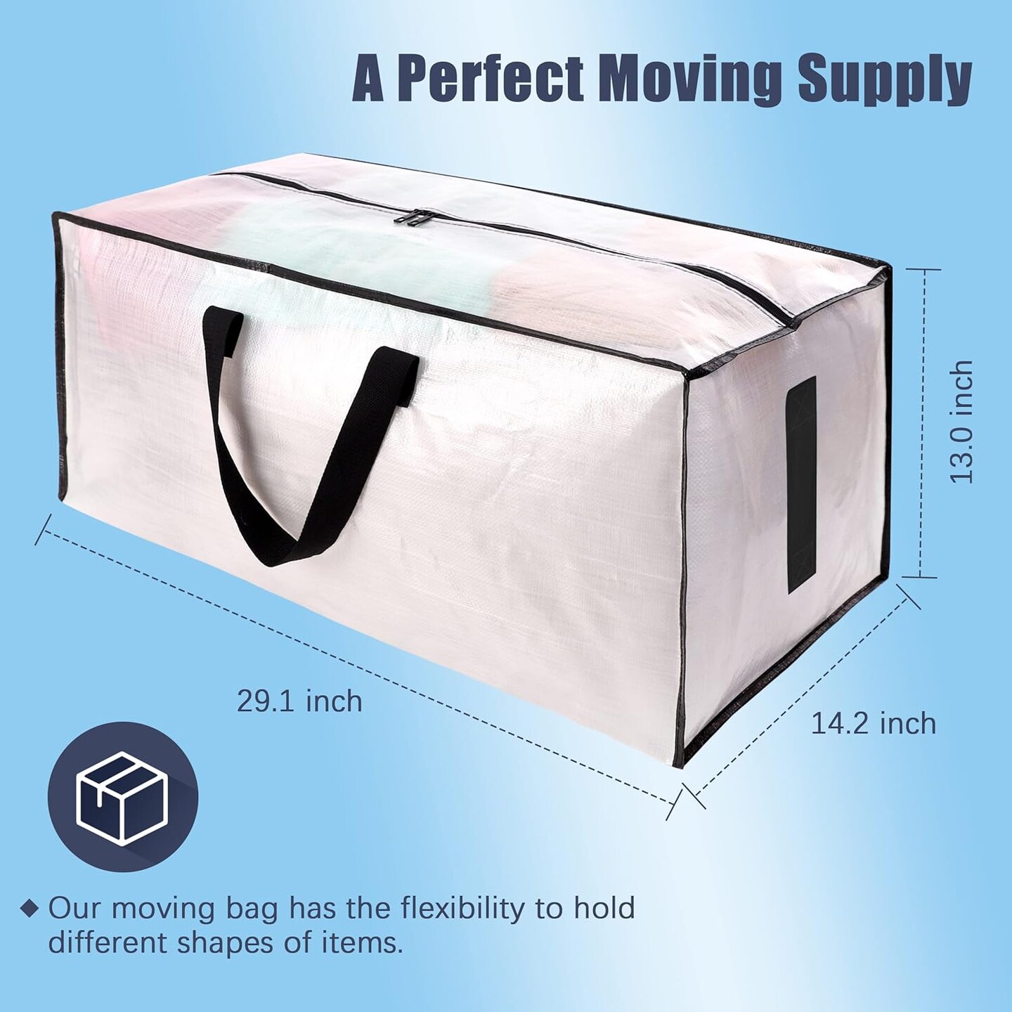 8 Pack Large Strong Moving Bags with Zippers &#x26; Carrying Handles - Water-Resistant - Heavy Duty Storage Tote for Space Saving, Fold Flat, Alternative to Moving Box (Semi-Transparent)