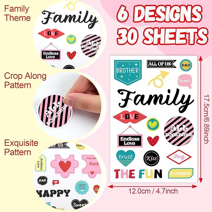 525PCS Family Theme Scrapbooking Stickers – Waterproof Happy Families Decals for Mother’s Day, Scrapbooks, Albums, Bottles, DIY Crafts & Wall Decor, 30 Sheets