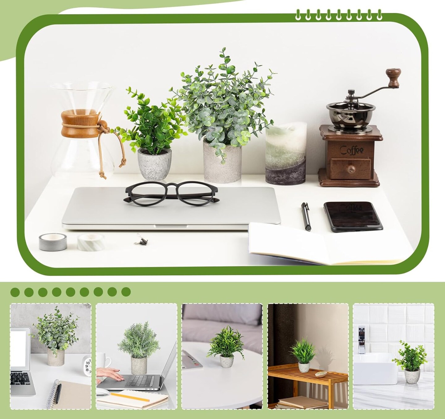 5 Pack Mini Artificial Small Potted Plants – Faux Eucalyptus Greenery Plastic Plants for Home, Office, Bathroom, Shelf, Coffee Table & Indoor/Outdoor Farmhouse Decor
