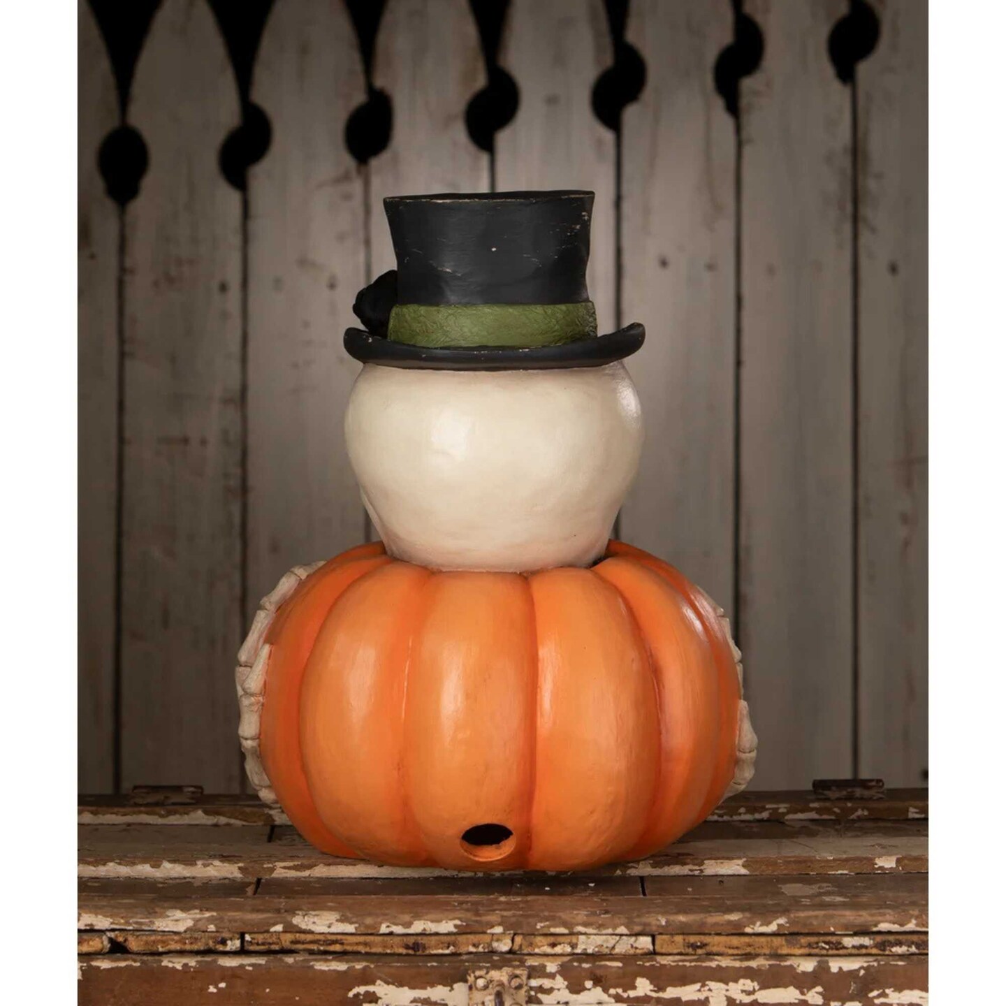 Bethany Lowe 14.0 Inch Mr. Skully With Pumpkin Halloween Figurine , Lightweight Halloween Decor Halloween Object
