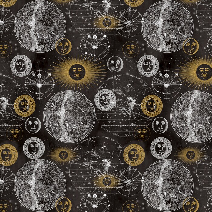 Celestial Vision Gray Cotton Fabric | By The Yard | Sewing and Crafting | 44 inches wide