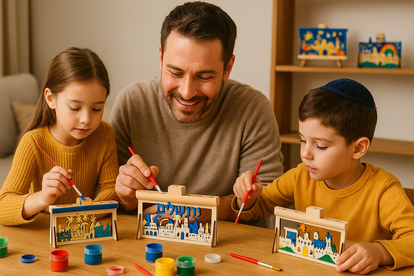 Wooden Menorah with Yerushalayim Design – DIY Hanukkah Craft Decoration, 5" x 9"