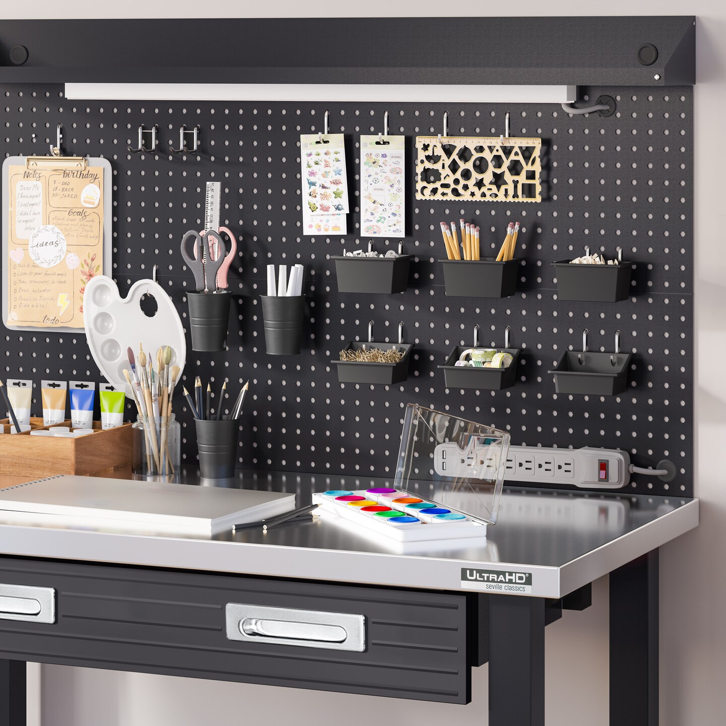 Seville Classics UltraHD Lighted Workcenter w/ Stainless Steel Top