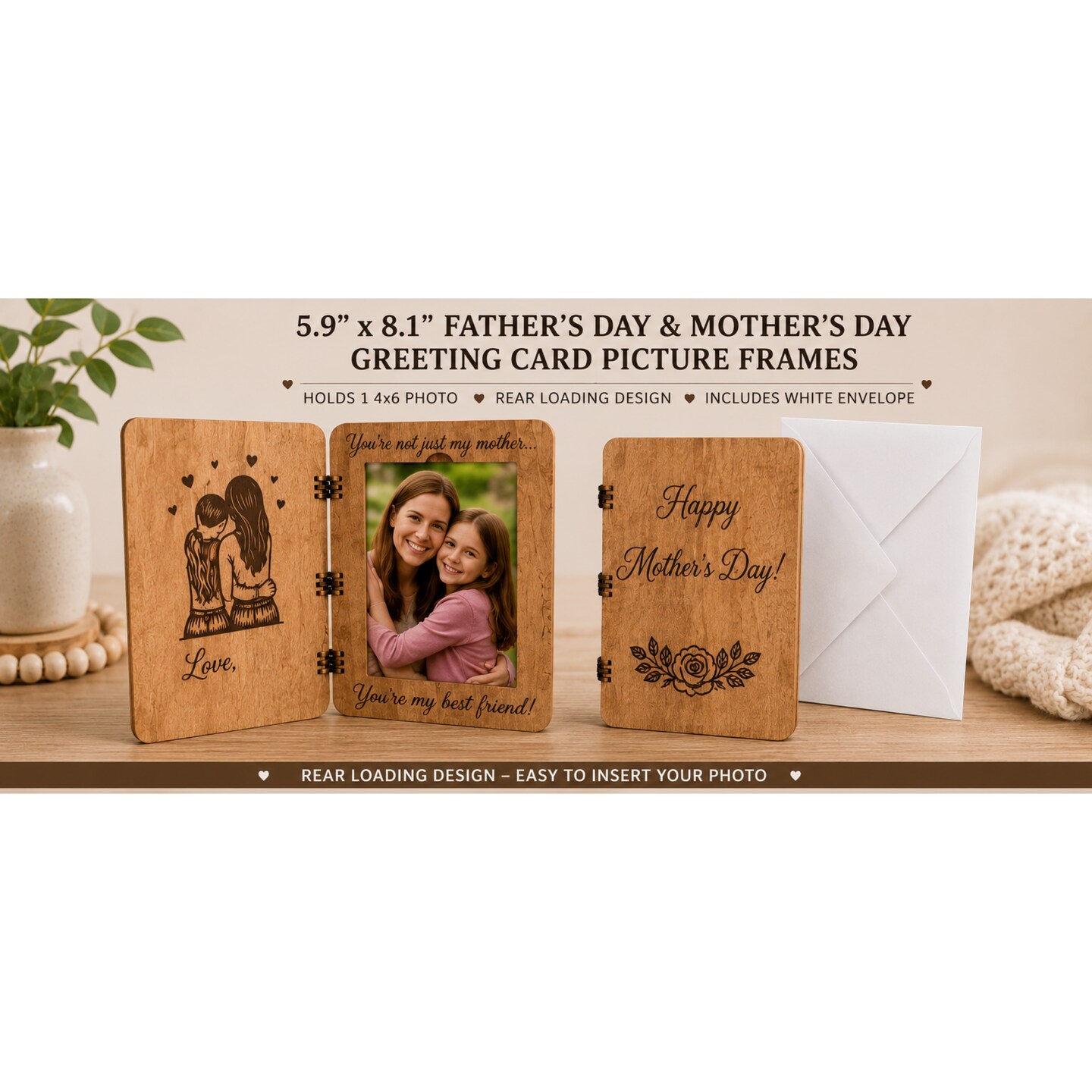 Mother's Day and Father's Day Wood Greeting Card Picture Frames