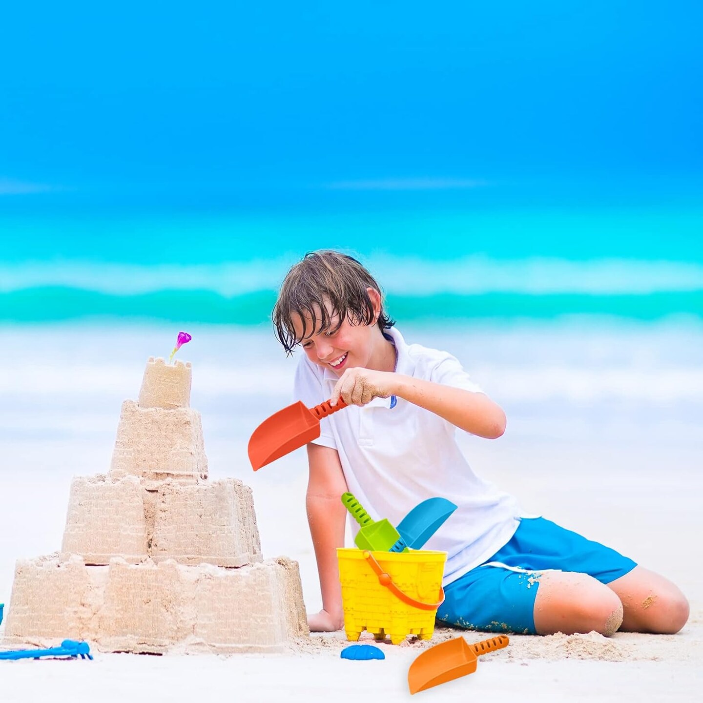 4E&#x2019;s Novelty 8&#x2019;&#x2019; Plastic Shovels for Kids - 4 pack Shovels for Digging &#x26; Gardening Tools