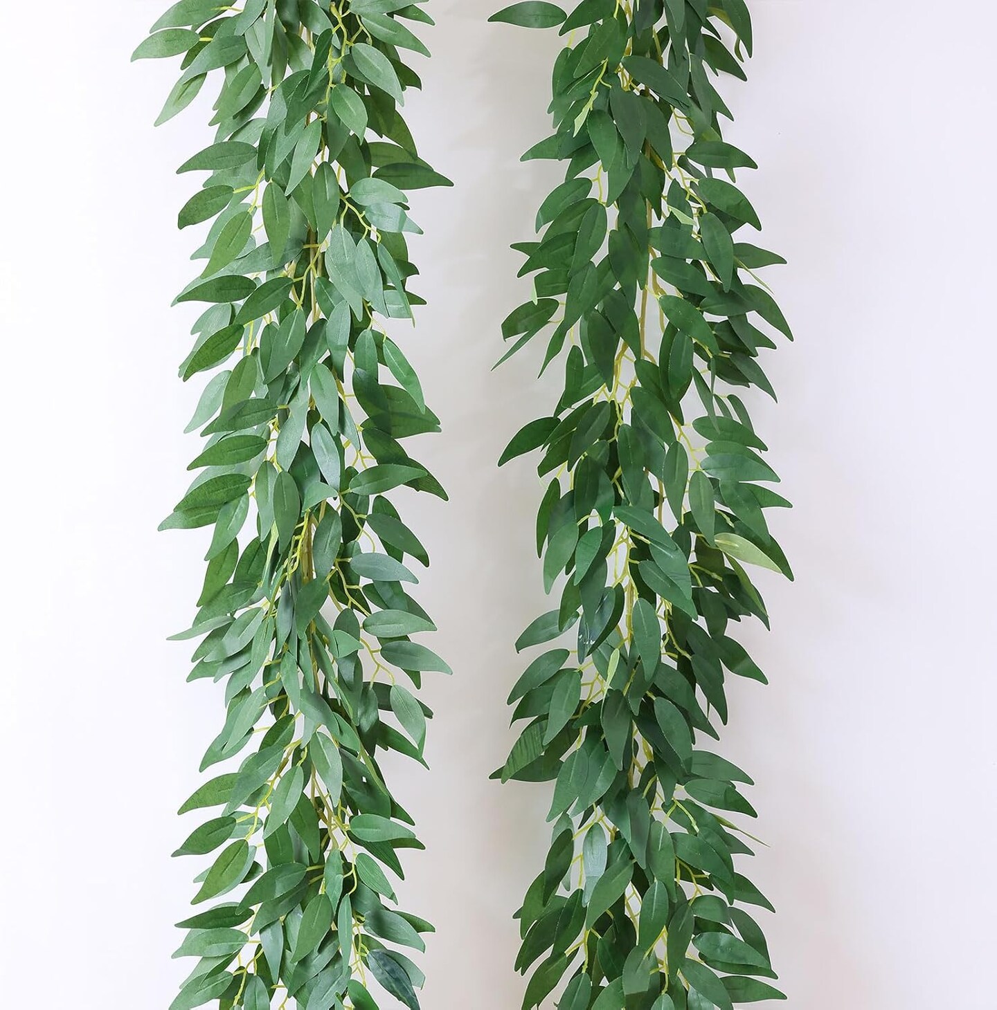 2 Strands Artificial Vines Willows Garland 81&#x22; Fake Vine with Silk Green Leaves Faux Hanging Plants Greenery Decoration for Wedding Arch Bedroom Wall Party Apartment Room Decor (Willows)