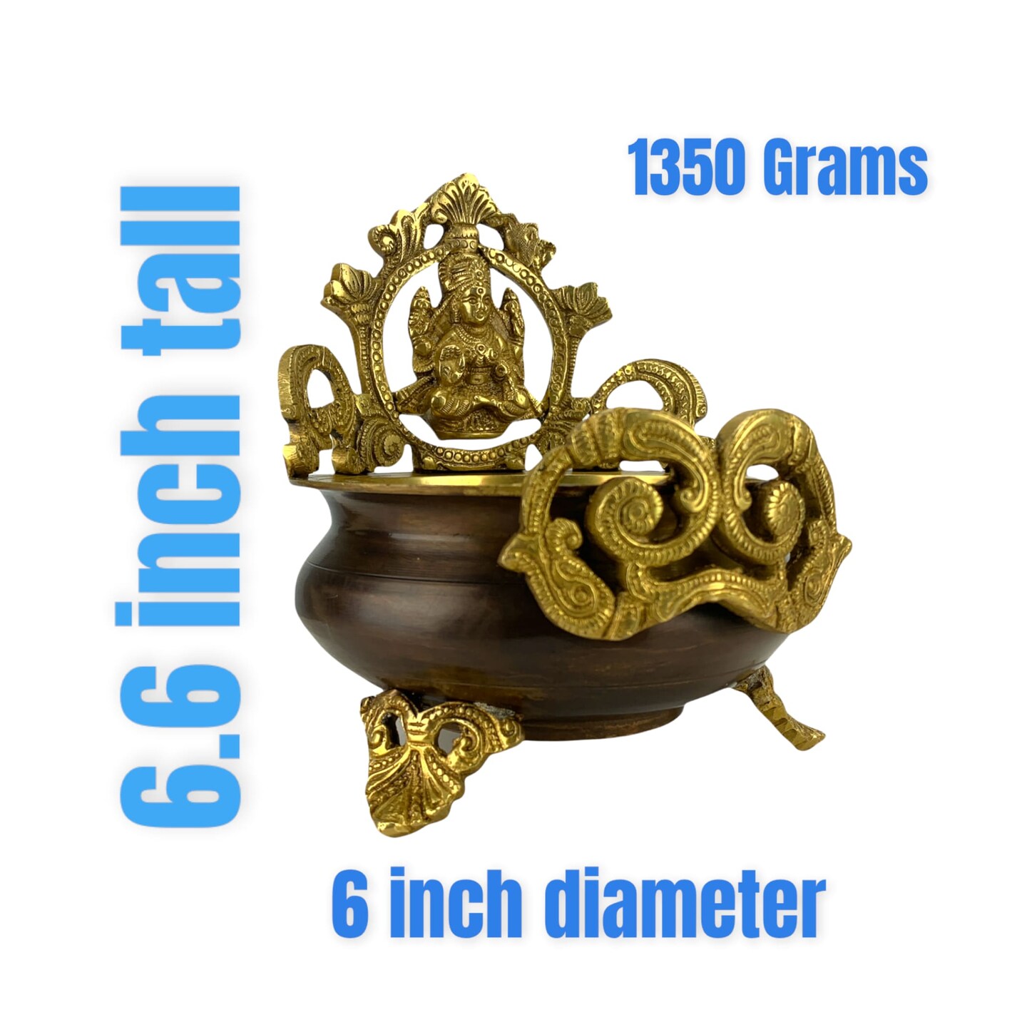 Brass Laxmi Urli Bowl 6.6 Inch &#x2013; Indian Ethnic Lakshmi Urli Bowls for Floating Flowers, Home Temple Decor, Center Table, Pooja Room, Diwali Decoration, Showpiece, Housewarming Gift