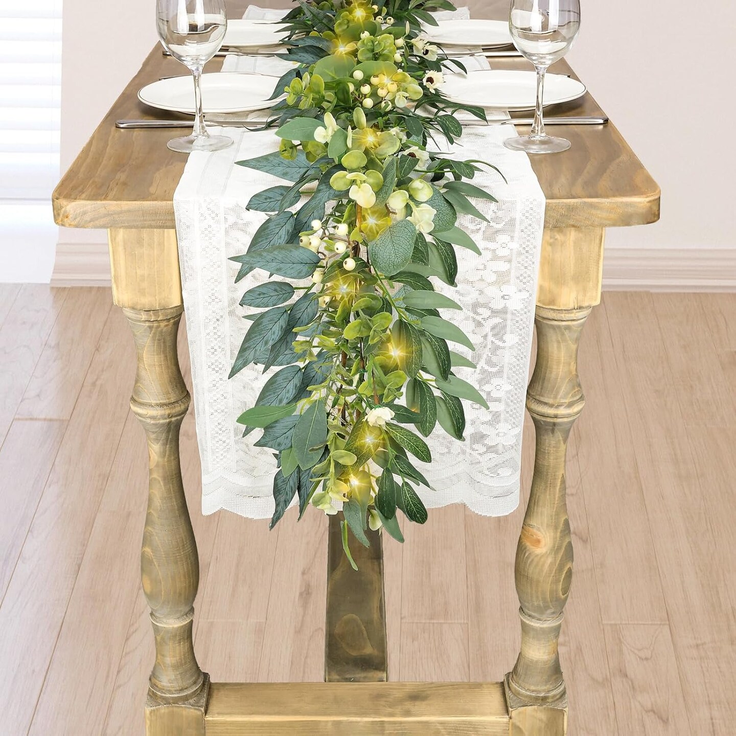 6 Ft Eucalyptus Garland with Lights, Artificial Silver Dollar Greenery