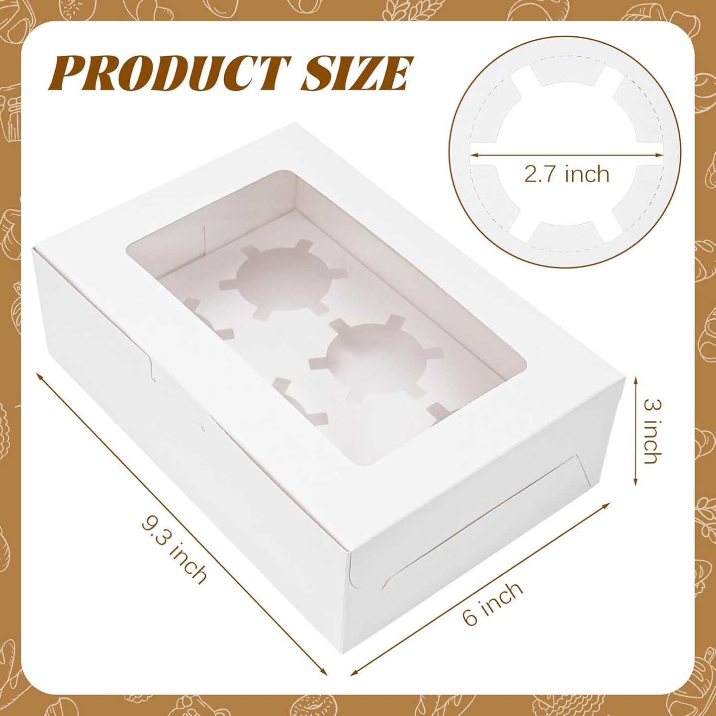 Cupcake Boxes with Inserts 6 Holders, White Standard Bakery Boxes with Window Food Grade Cupcake Containers 6 Count for Muffins, Pack of 15