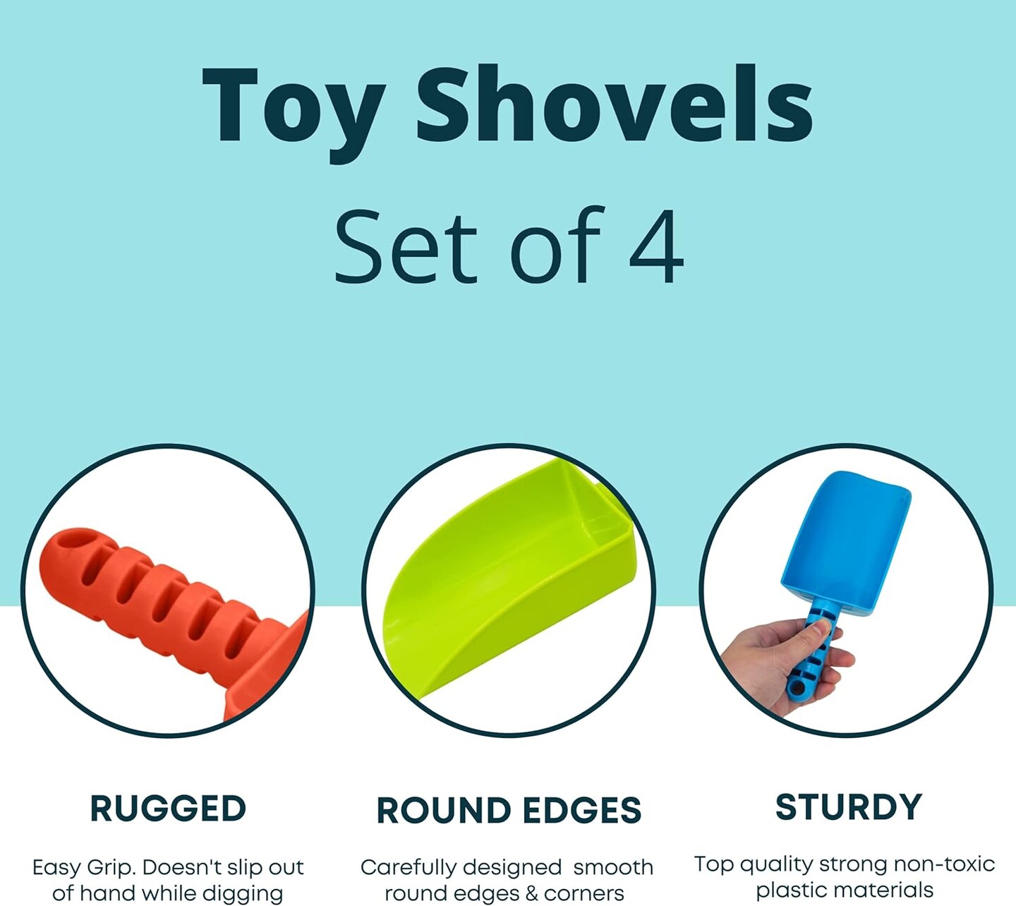 4E&#x2019;s Novelty 8&#x2019;&#x2019; Plastic Shovels for Kids - 4 pack Shovels for Digging &#x26; Gardening Tools