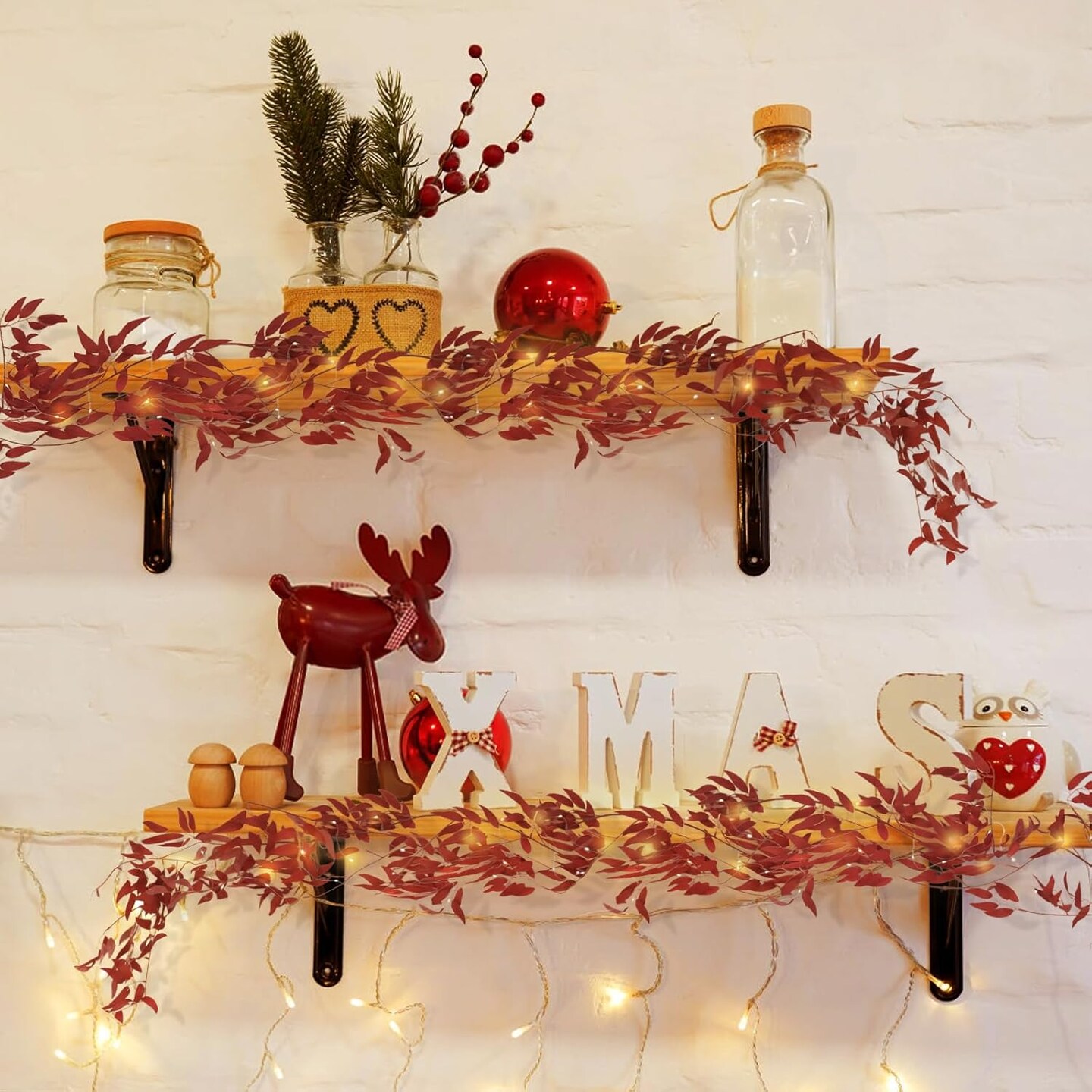 Artificial Hanging Willow Vine Twigs Whit Light 2Pcs 5.7Ft Fake Fall Garland Faux Silk Willow Leaves Ivy Indoor Outdoor