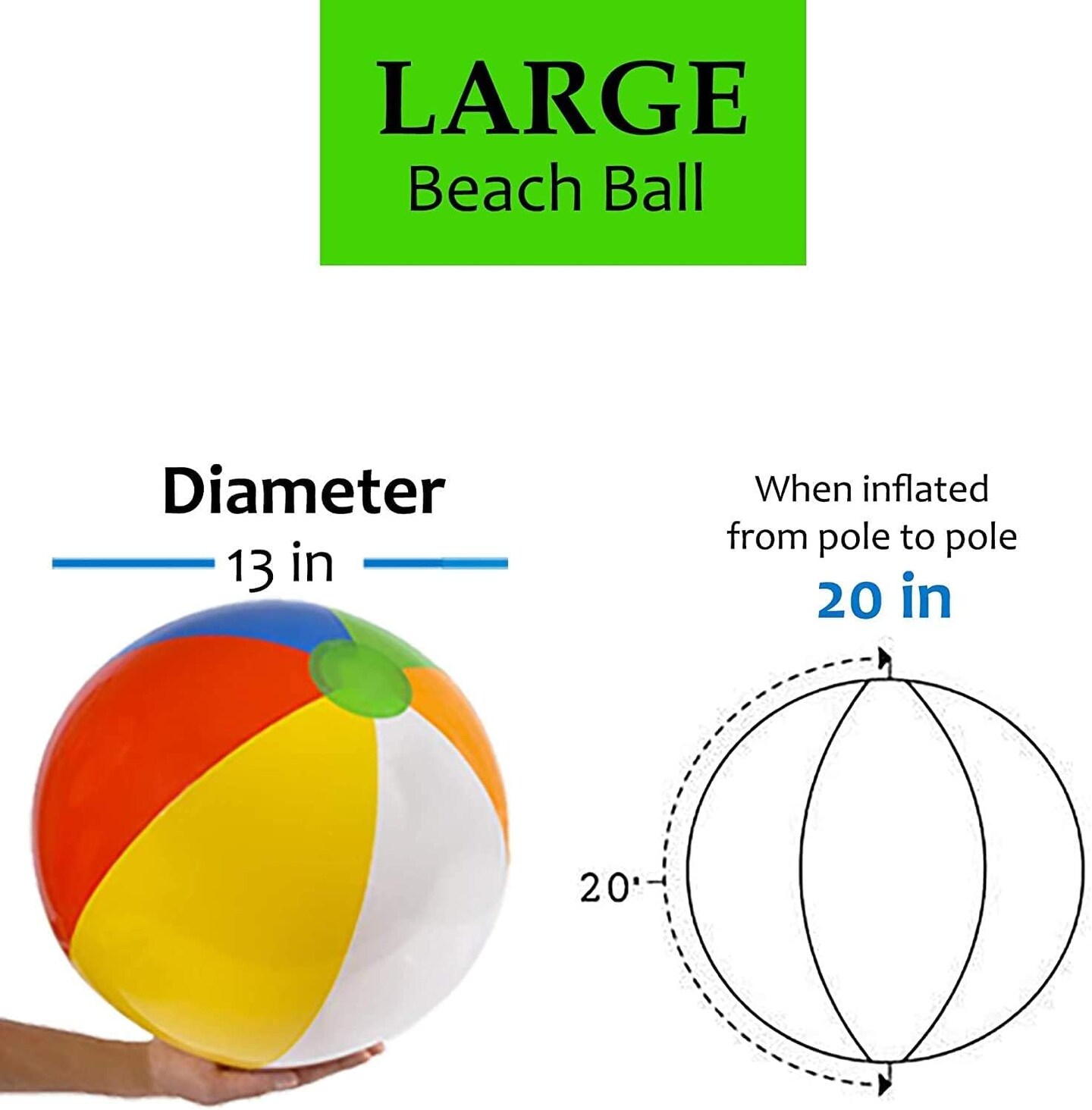 4E&#x27;s Novelty HUGE Beach Balls 3 Pack Large Inflatable Beach Balls &#x2013; 20&#x22; Classic Rainbow Pool Balls for Swimming Pool