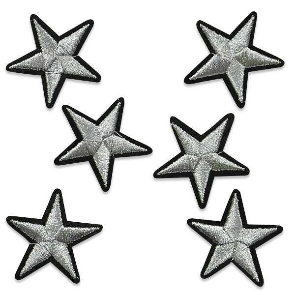 Star Sm 1.5&#x22; Iron On Applique/Patch Silver 6 pc