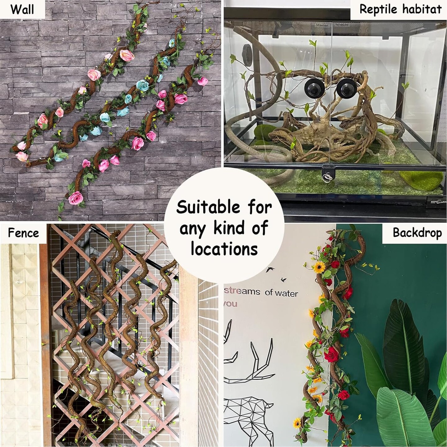 63in Artificial Tree Twigs Cane Vine Branches Fake Plants Trunk Garland with Leaves for Home Wedding Garden Wall Hanging