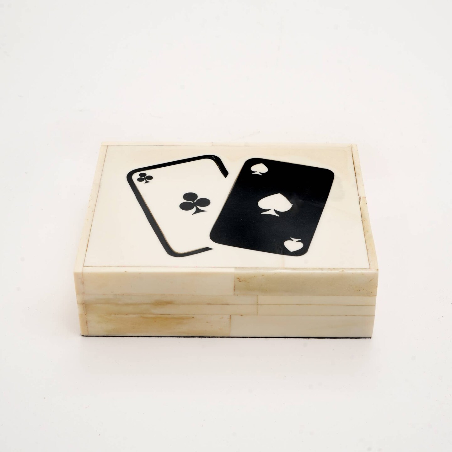 Club Spade Bone &#x26; Resin Card Box &#x2013; Stylish &#x26; Durable Storage for Cards-4.5X4X1.5&#x22;