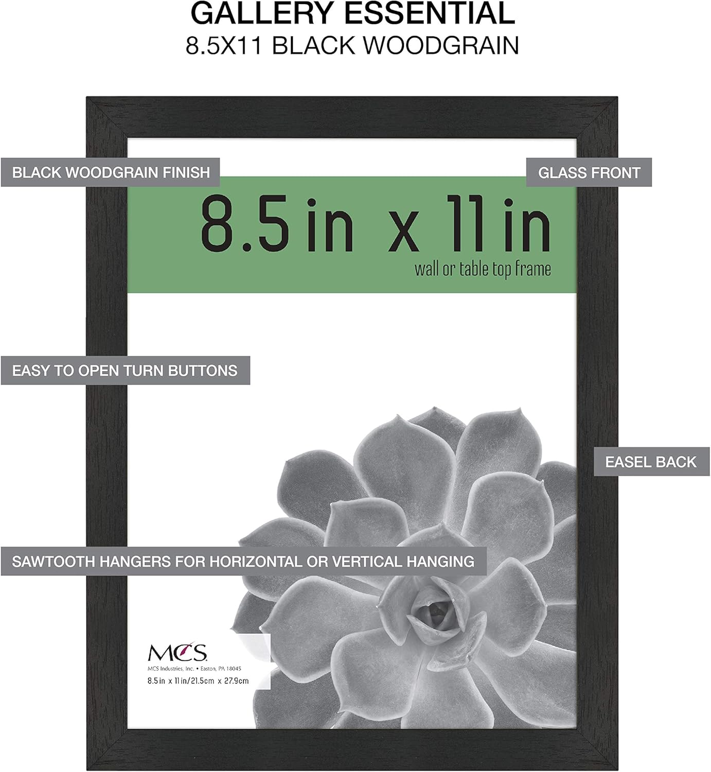 Gallery Essential Certificate Document Frame Set, Gallery Wall Frames Fit 8.5 x 11 Diplomas, Documents &#x26; Certificates, Black Woodgrain, 2-Pack