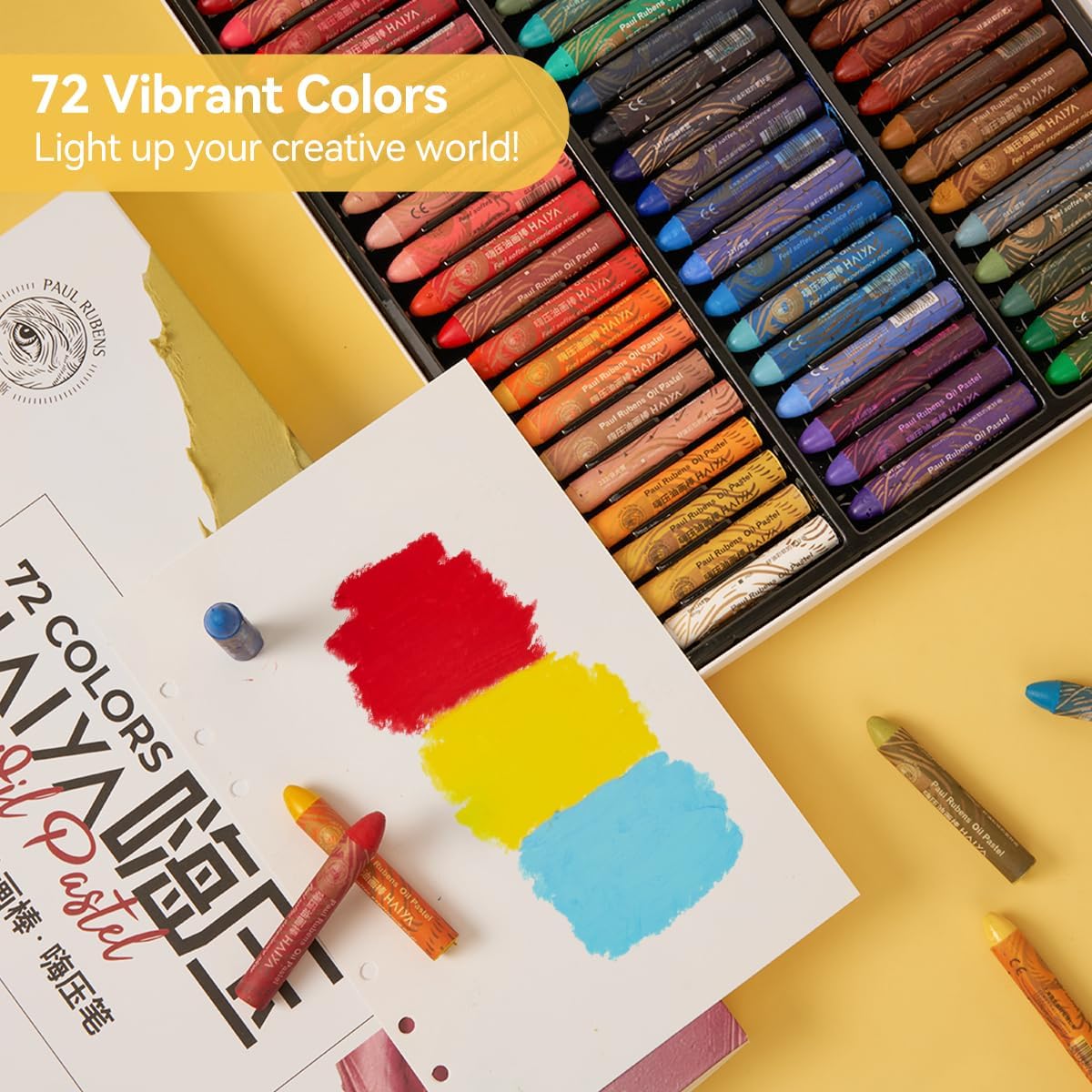 Oil Pastel Set, Artist Oil Pastels, Oil Art Kit, Includes 72 Brightly Colored HAIYA Soft Oil Pastels + 1 Palette Knife+ 1 Roll of Masking Tape+ 1 Acrylic Marker + 10 Oil Pastel Paper