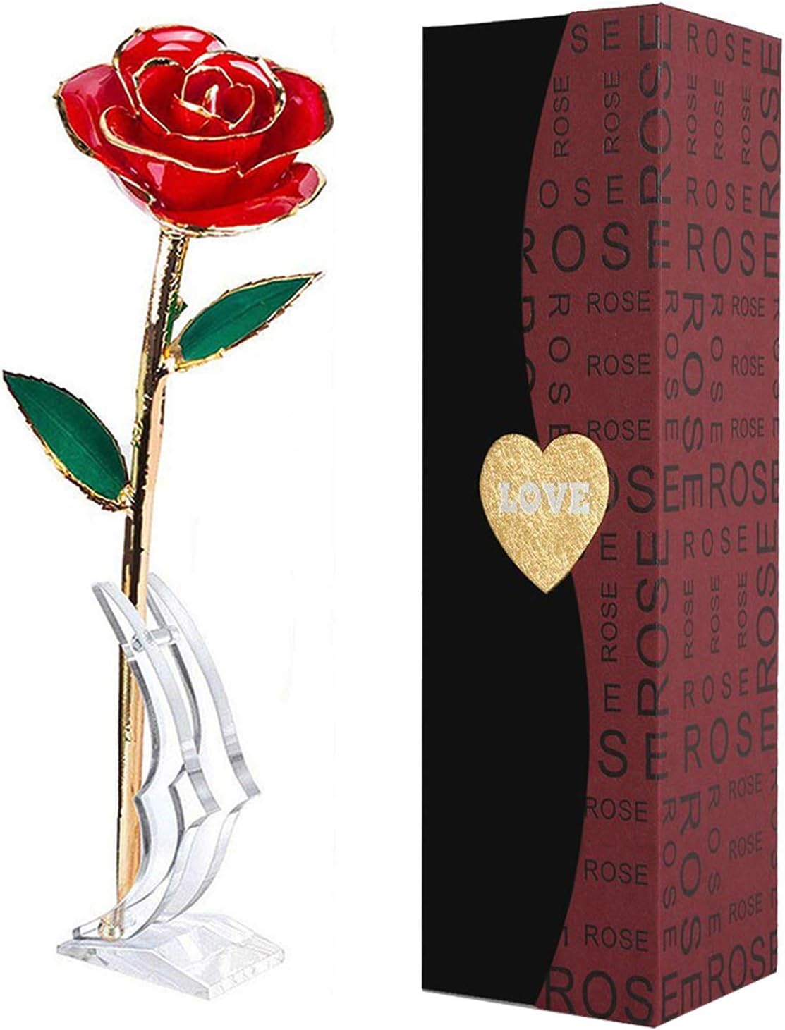 Gold Dipped Rose,24K Gold Rose with Transparent Stand,Real Long Stem Eternity Rose Flower Best for Her,Mom,Wife,Girlfriend,Anniversary,Mothers Day,Birthday,Valentine&#x27;s,Wedding