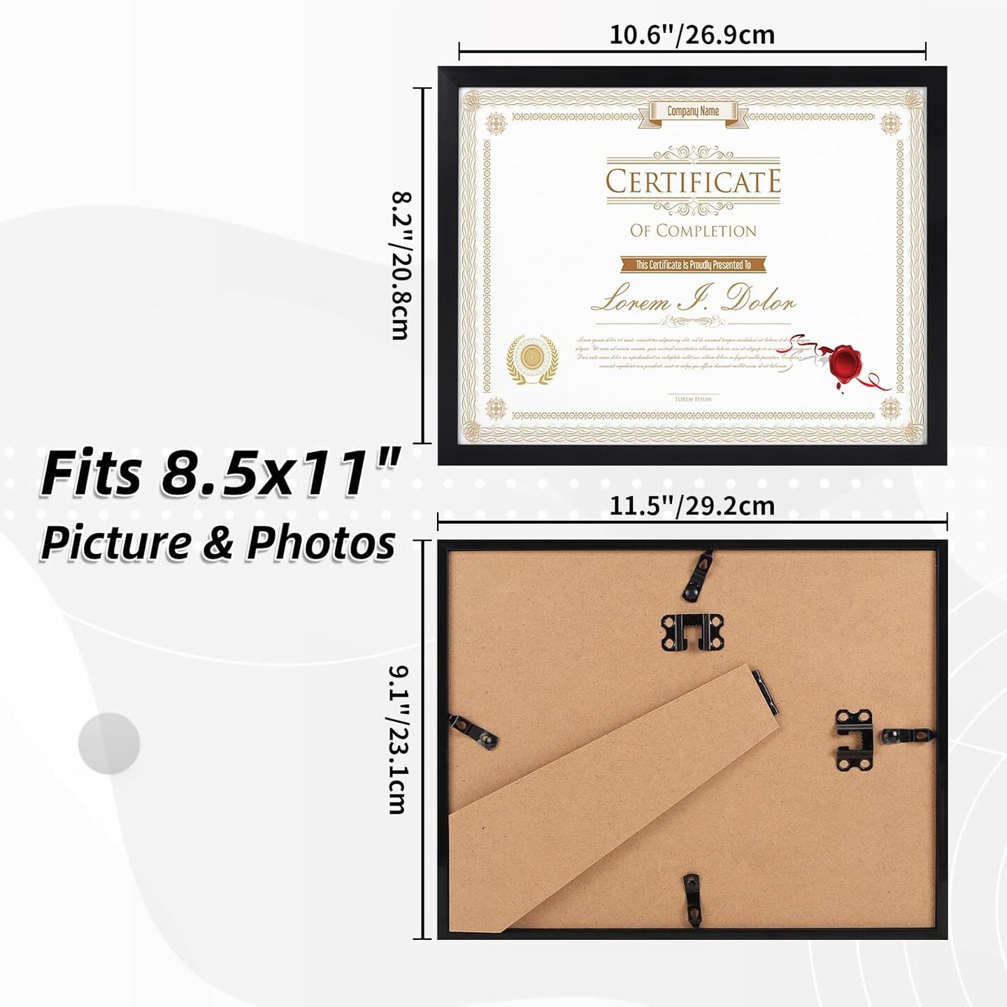 16 Pack 8.5x11 Certificate Picture Frames, Multi 8.5 by 11 Photo Frame Bulk for Document Award, Wall Hanging or Tabletop Display, Black