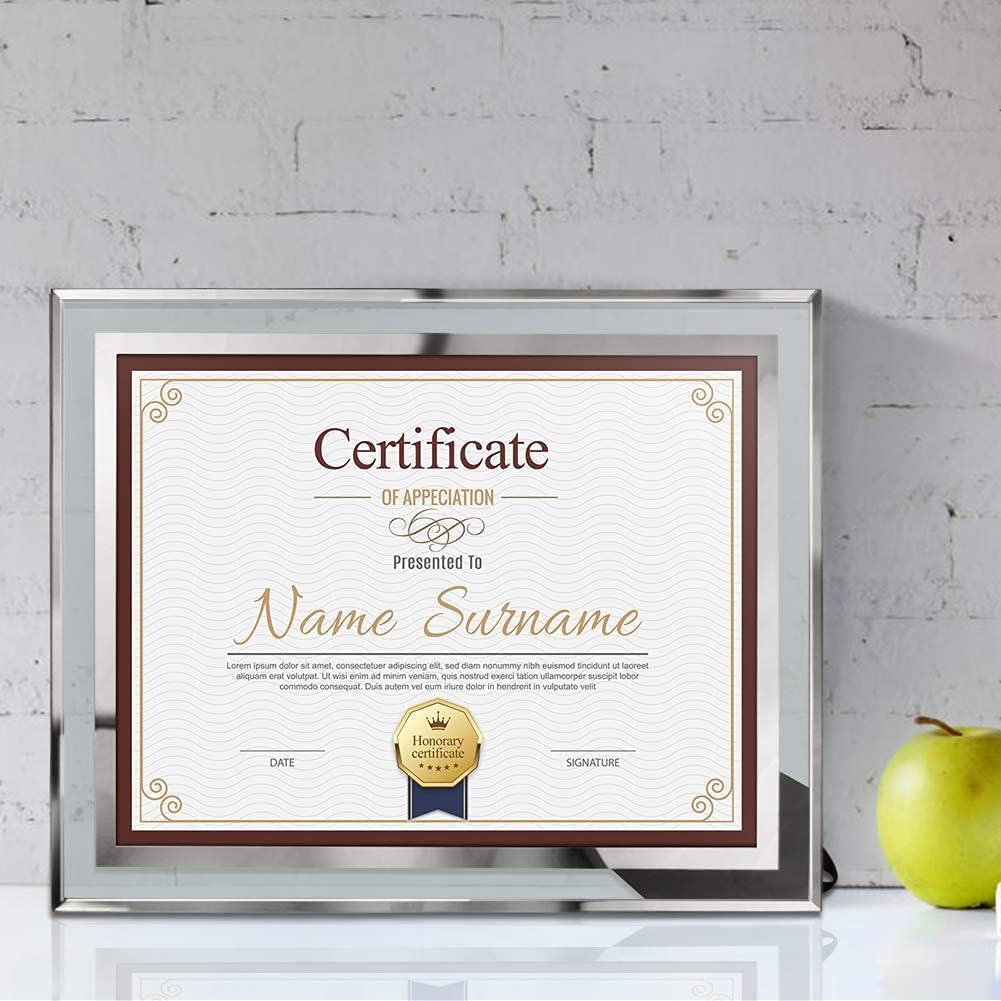 8.5 x 11 Certificate Document Frame Diploma Glass Picture Frames Only for Tabletop, Pack of 6