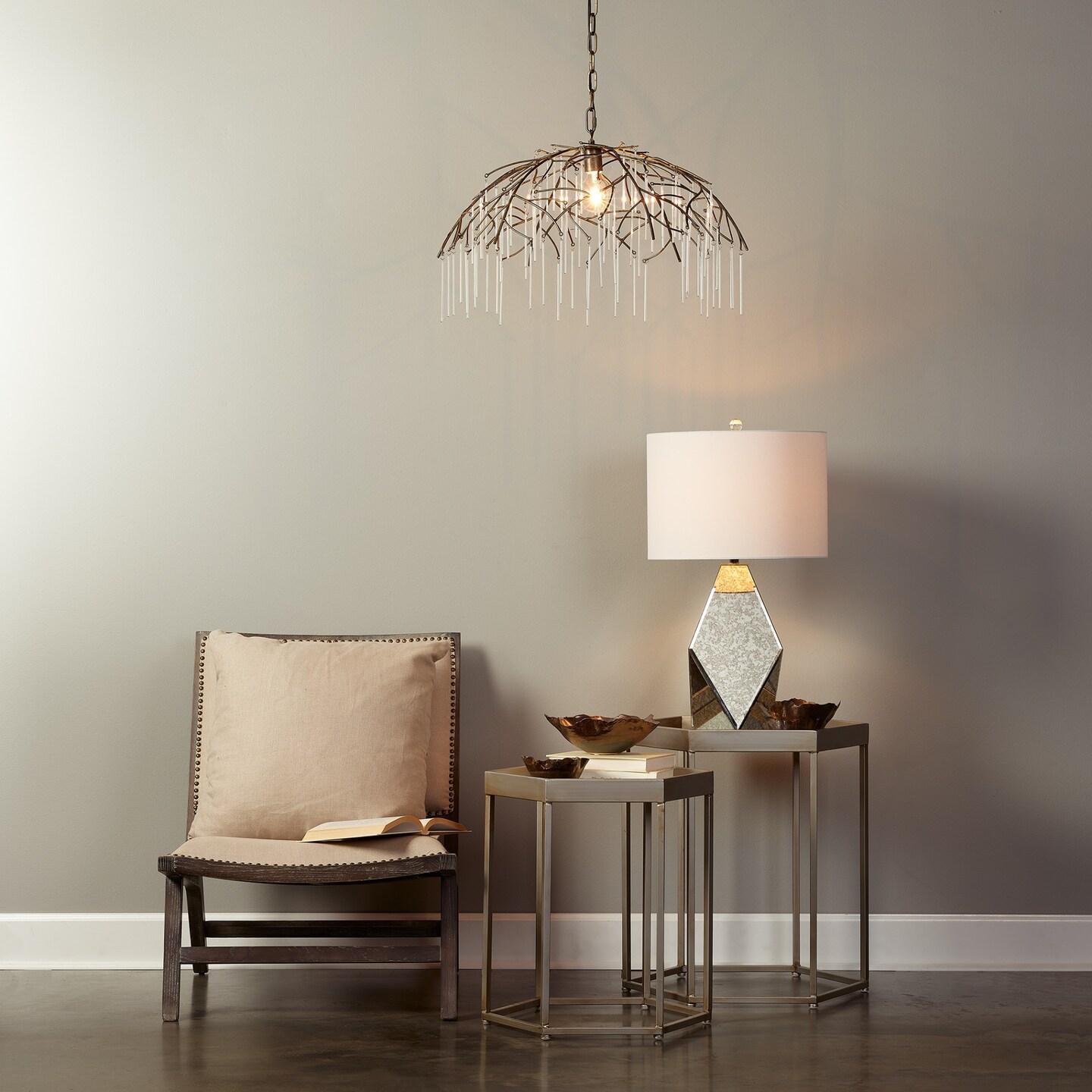 Jamie Young Company 1-Light Hand Forged Sparkling Glass Pendant Ceiling Light Fixture - 9.5&#x27;