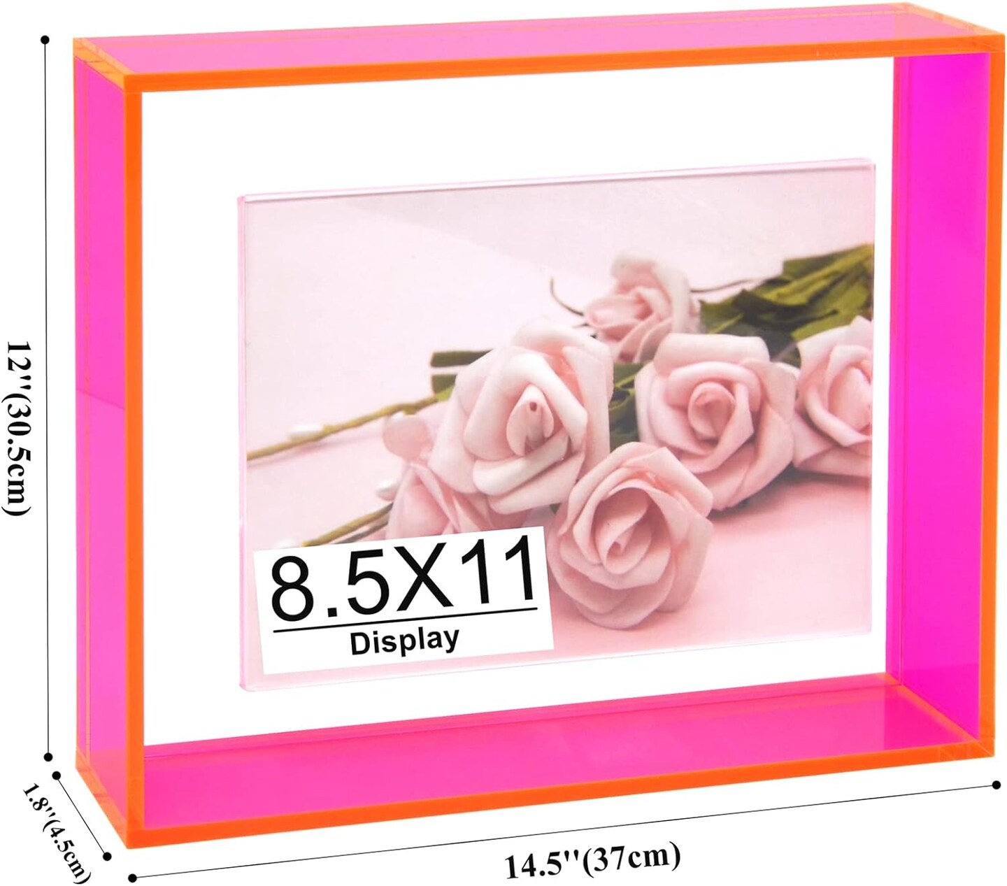 8.5 x 11 Acrylic Picture Frame Neon Floating Photo Frame of Wall Mount Desk Tabletop for Certificate Diploma Document Award Degree, Neon Pink