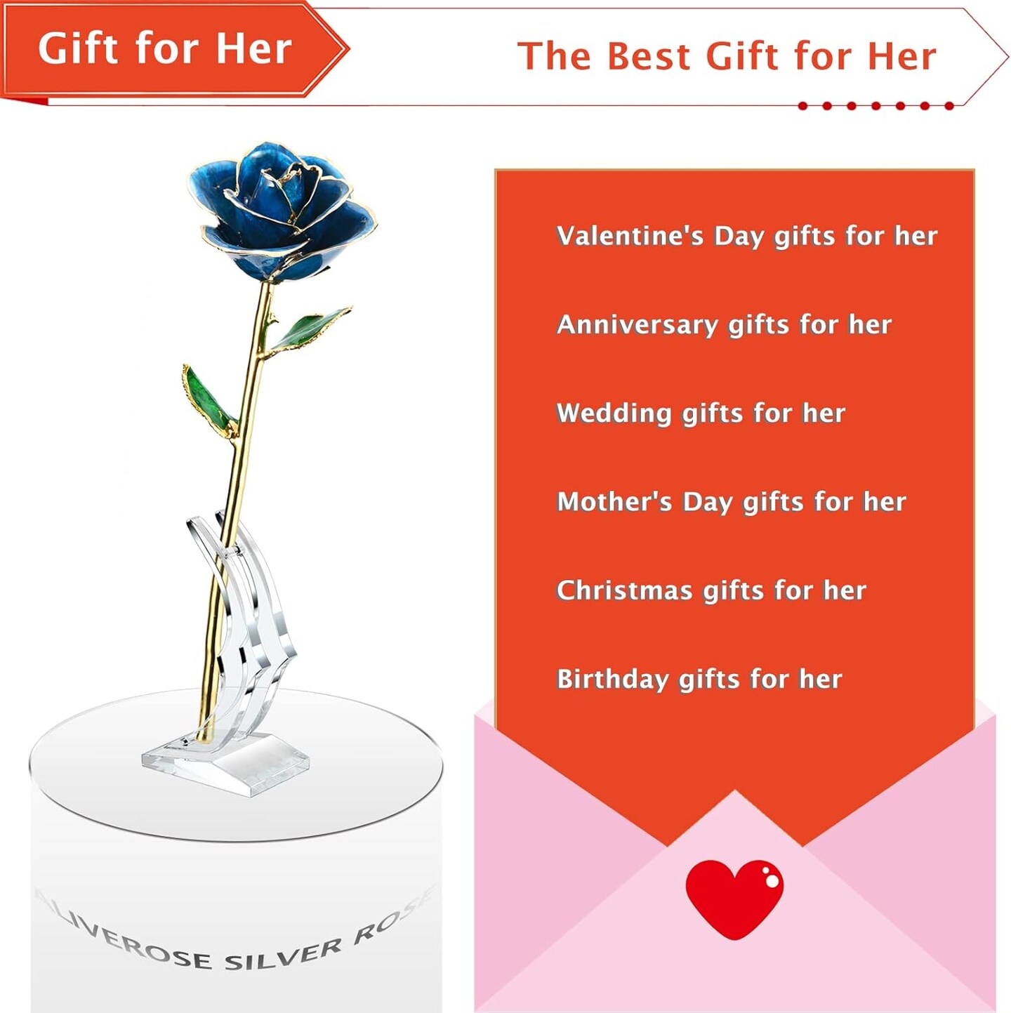 Gold Dipped Rose, 24K Gold Rose Made from Real Rose - Unique Design Gold Plated Rose for Anniversary Valentines Mothers Day Birthday Gifts (Blue Rose with Stand)