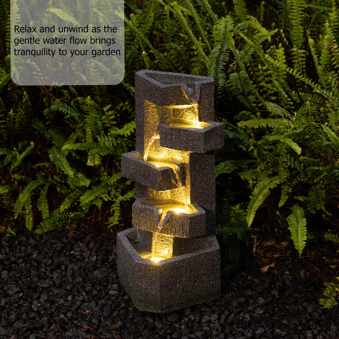 Gardenised Water Fountain with LED Light for Indoor and Outdoor Accent with Soothing Waterfall Sound Ideal for Home Office Patio Backyard Deck Porch Balcony and Tabletop Display, Modern Steps Flow