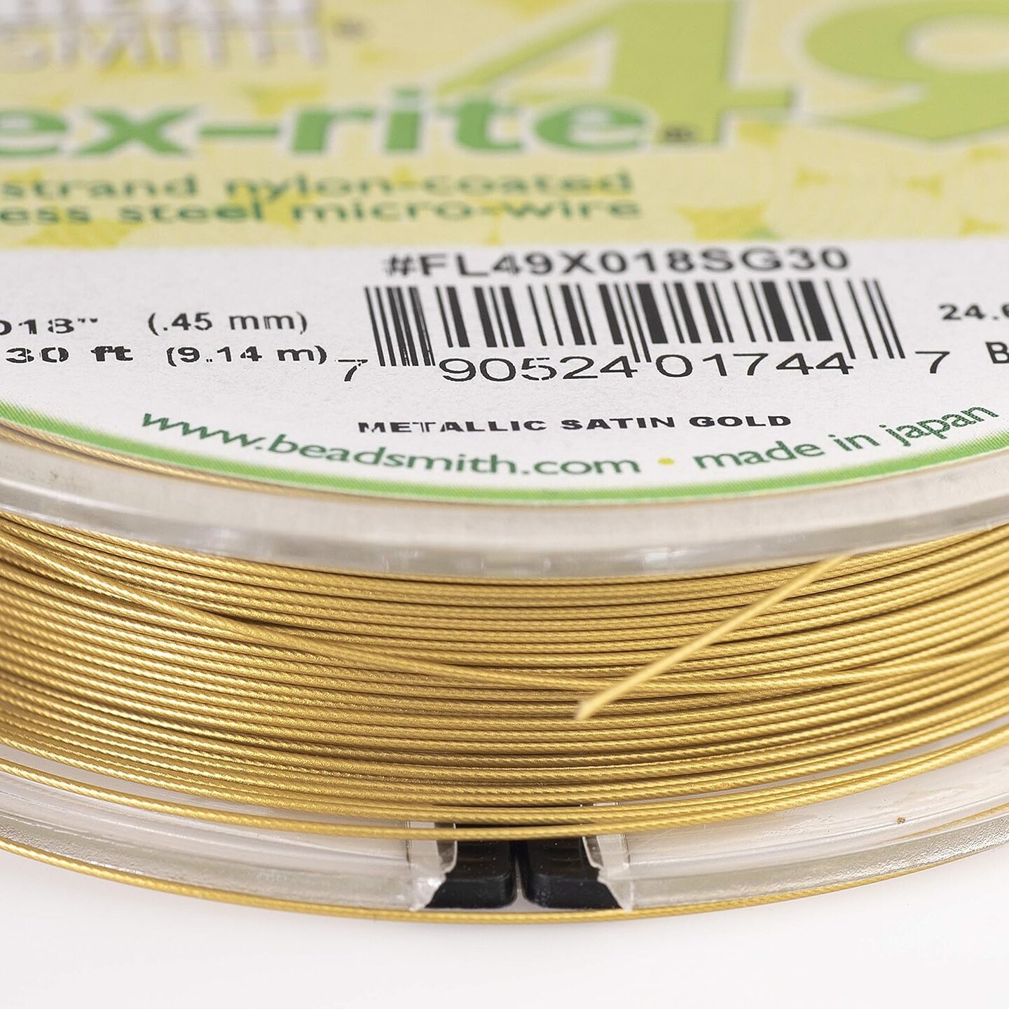 The Beadsmith Flex-Rite Beading Wire - Stainless Steel Micro Flexible Wire, 49 Strand, Gold Color, .018" Diameter, 30-Foot Spool, Nylon Coated