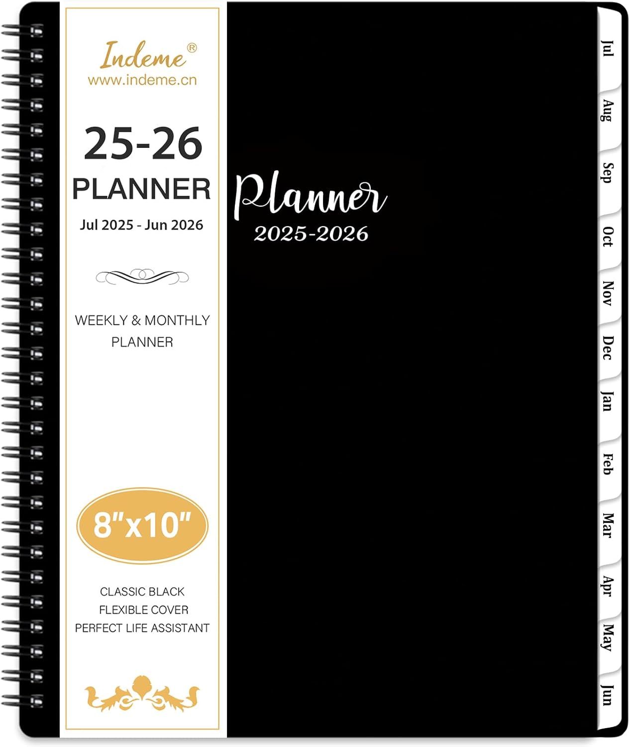2025-2026 Planner - Planner 2025-2026 Weekly and Monthly, Jul. 2025 - Jun. 2026, 8&#x22; x 10&#x22;, with Tabs, Thick Paper, Spiral Binding, Classic Black