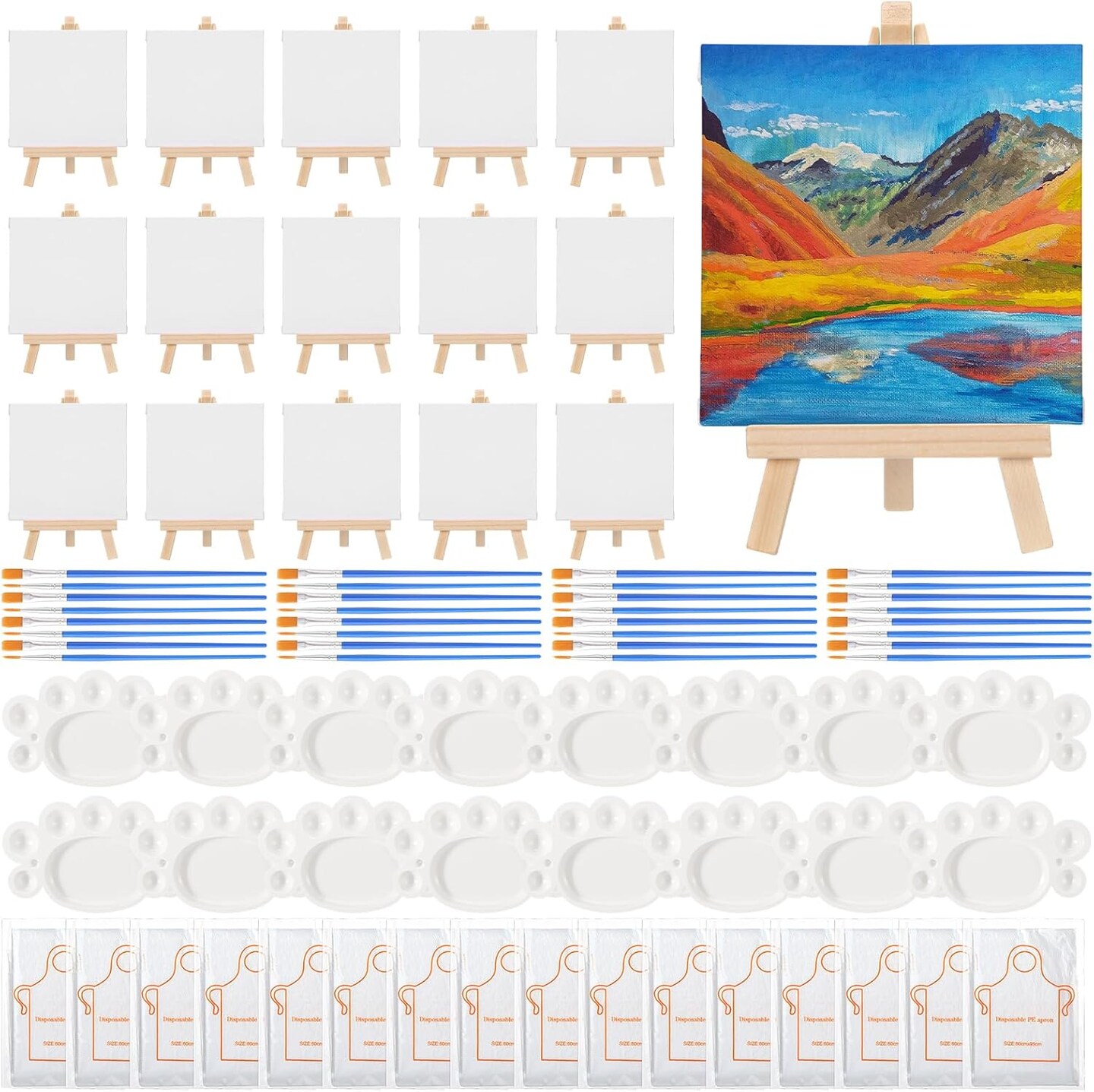 104 Pcs Mini Canvas Easel Set for Painting 4 x 4 Inch(Wooden)