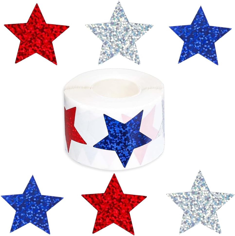 500 Pcs 4th of July Star Patriotic Stickers Red White and Blue-6