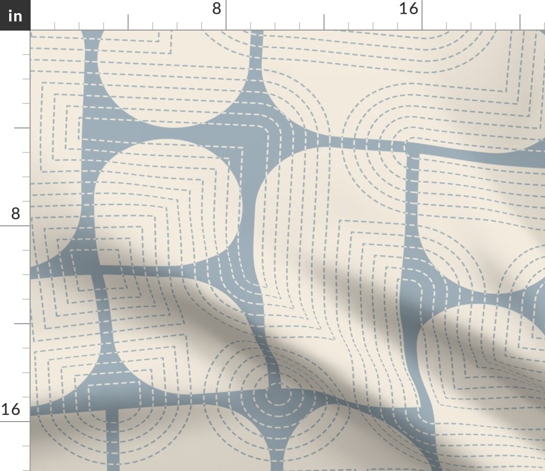 Retro Geometric Modern Quilt Minimalist Shapes Coastal Cheater Patchwork Midcentury Mid Mod Light Blue Lines Bohemian Boho Scandi Custom Printed Fabric by Spoonflower Various Fabrics by the Yard or Fat Quarter
