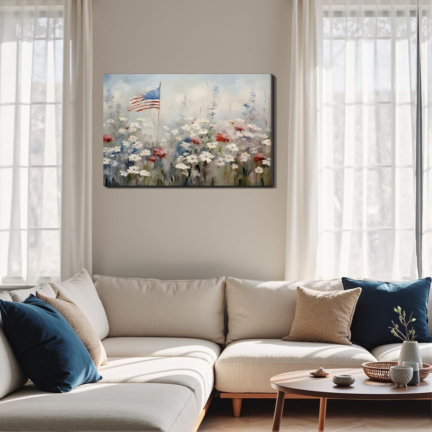 Modern American Flag Patriotic Canvas Wall Decor (Pic 1, 12L" x 8W")